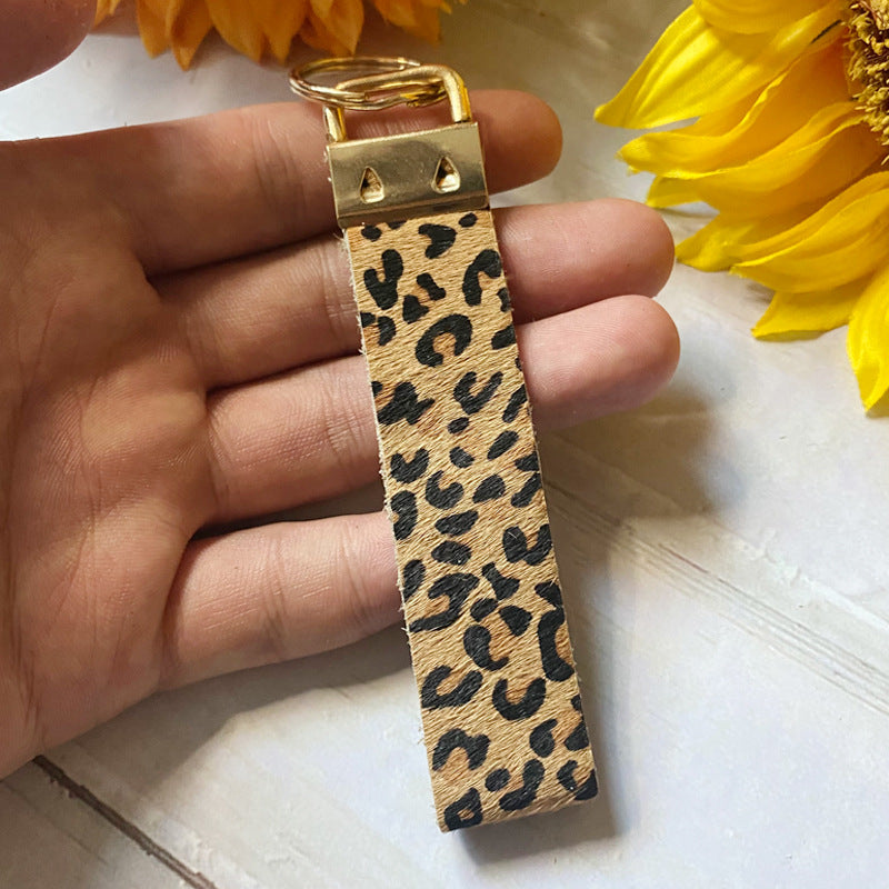 Wholesale Leopard Print Cow Print Genuine Leather Horse Hair Keychain